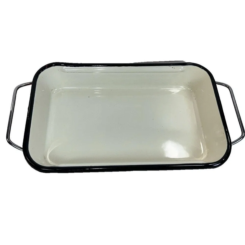VTG Merten & Storck German Red Enamel Roast/Lasagna Pan 7.5 x 12 Metal Handles
